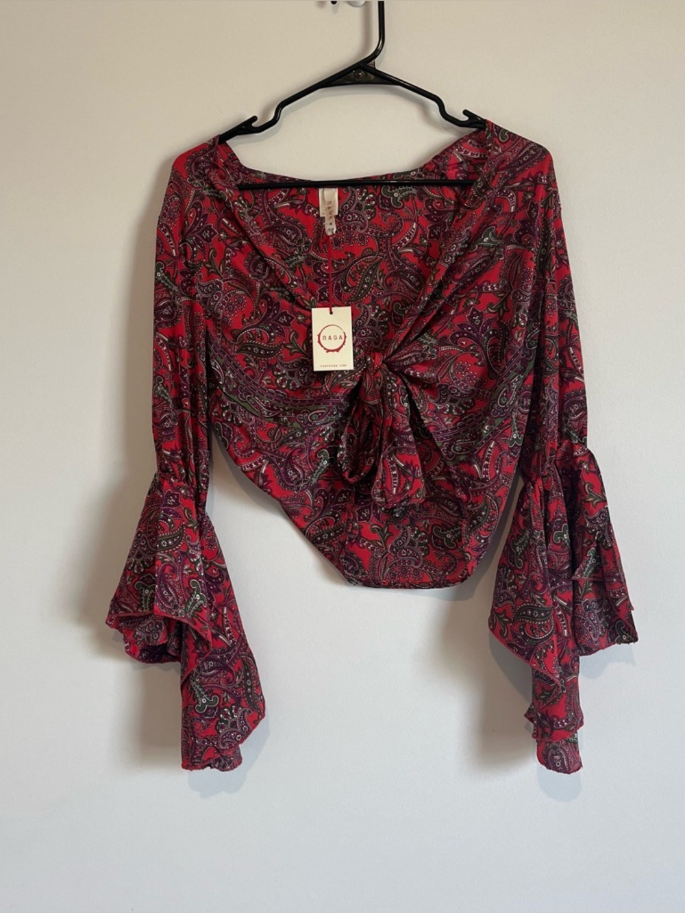 NWT Anthropology RAGA Red Paisley Tie-Front Boho Cottage Core Blouse- Medium